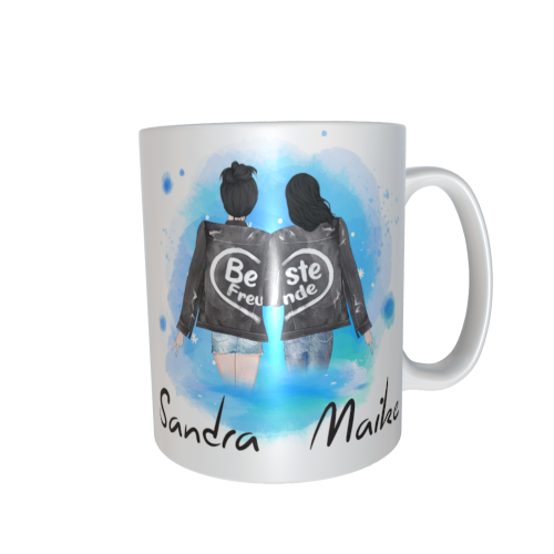 Beste Freundinnen Tasse - zusammen gehend (hochgesteckte Haare / verschiedene Haarfarben)