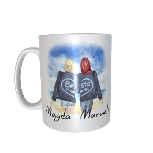 Beste Freundinnen Tasse - zusammen am Meer (blond / rot)