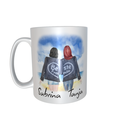 Beste Freundinnen Tasse - zusammen am Meer (schwarz / rot)
