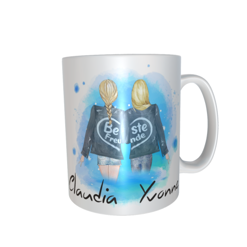Beste Freundinnen Tasse - zusammen gehend (offene Haare / verschiedene Haarfarben)