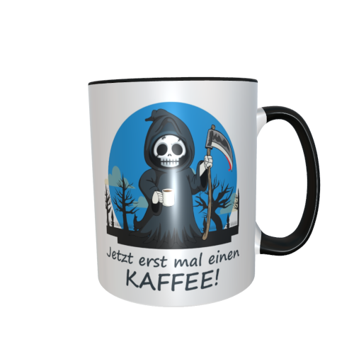 Motivtasse - Sensemann - Jetzt erst mal einen Kaffee (blau)