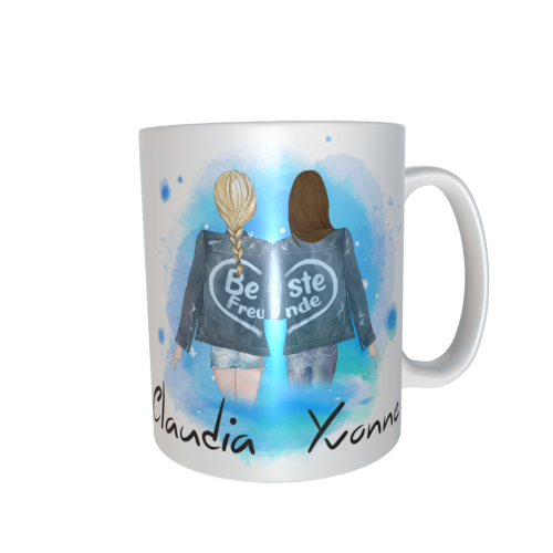 Beste Freundinnen Tasse - zusammen gehend (offene Haare / verschiedene Haarfarben)
