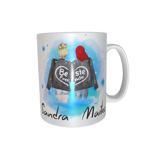 Beste Freundinnen Tasse - zusammen gehend (hochgesteckte Haare / verschiedene Haarfarben)