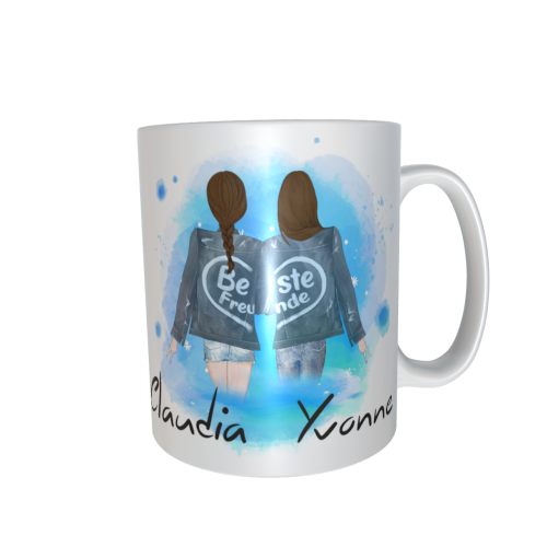 Beste Freundinnen Tasse - zusammen gehend (offene Haare / verschiedene Haarfarben)