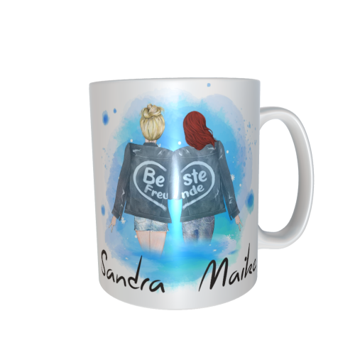 Beste Freundinnen Tasse - zusammen gehend (hochgesteckte Haare / verschiedene Haarfarben)