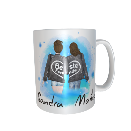 Beste Freundinnen Tasse - zusammen gehend (hochgesteckte Haare / verschiedene Haarfarben)