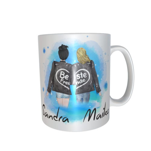 Beste Freundinnen Tasse - zusammen gehend (hochgesteckte Haare / verschiedene Haarfarben)