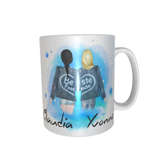 Beste Freundinnen Tasse - zusammen gehend (offene Haare / verschiedene Haarfarben)