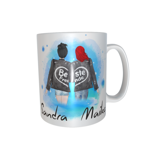 Beste Freundinnen Tasse - zusammen gehend (hochgesteckte Haare / verschiedene Haarfarben)