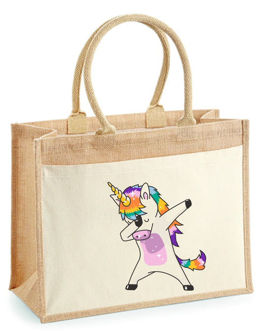 Jutetasche - Einhorn Dabbing