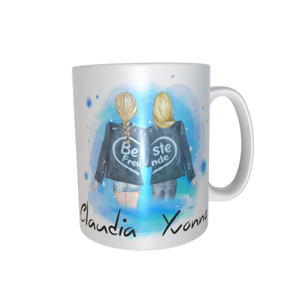 Beste Freundinnen Tasse - zusammen gehend (offene Haare / verschiedene Haarfarben)