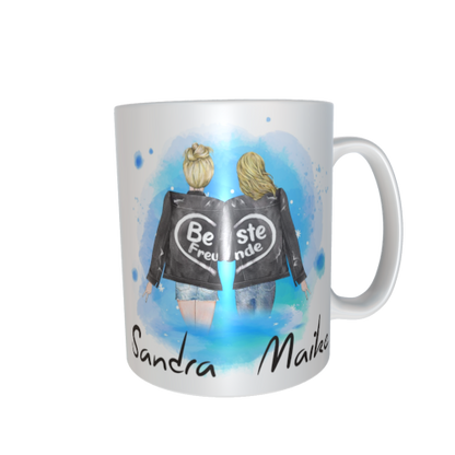 Beste Freundinnen Tasse - zusammen gehend (hochgesteckte Haare / verschiedene Haarfarben)