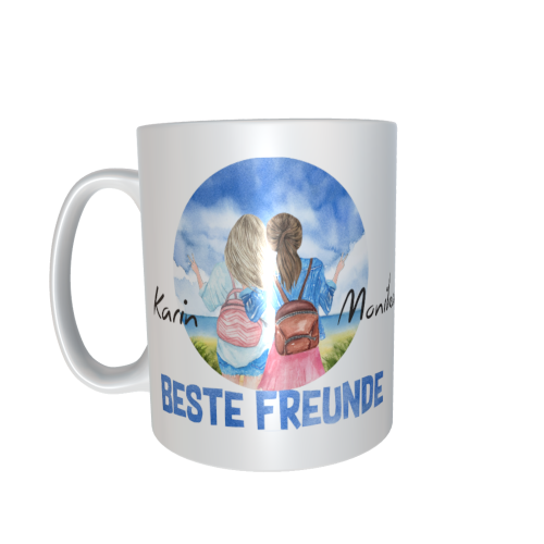 Beste Freundinnen Tasse - zusammen am Meer (blond / braun)