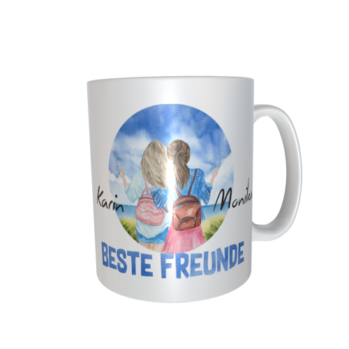 Beste Freundinnen Tasse - zusammen am Meer (blond / braun)